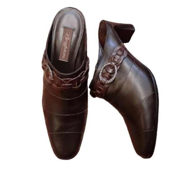 Brighton Shoes - Brighton Tamia silver concho chocolate leather slip on clogs / mules size 9